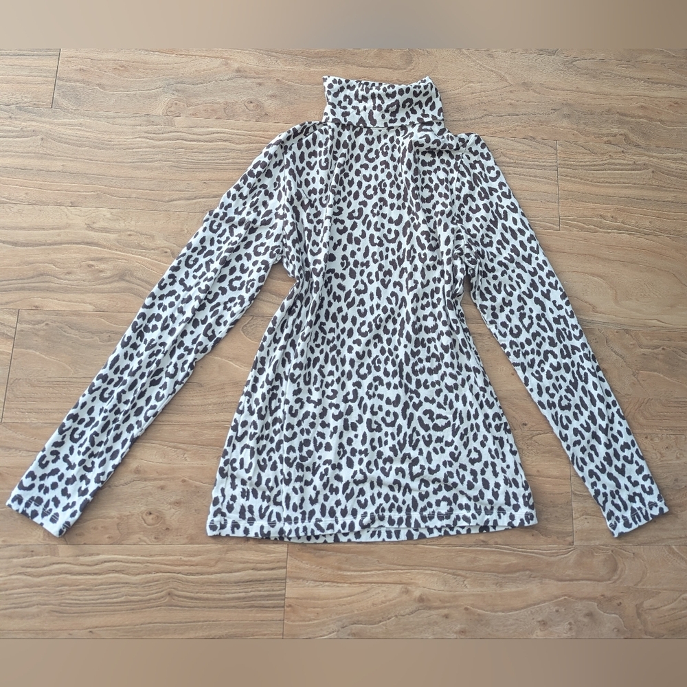 Lands' End Leopard Print Turtleneck Long-Sleeve Top - Brown & White